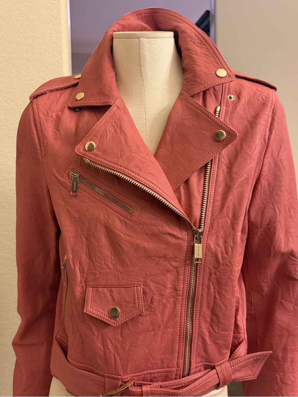 Michael Kors Coral Pink Moto Leather Jacket
